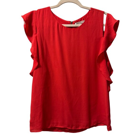 DR2 Red Ruffle Sleeve Blouse Size M women cold shoulder top blouse - Picture 1 of 12